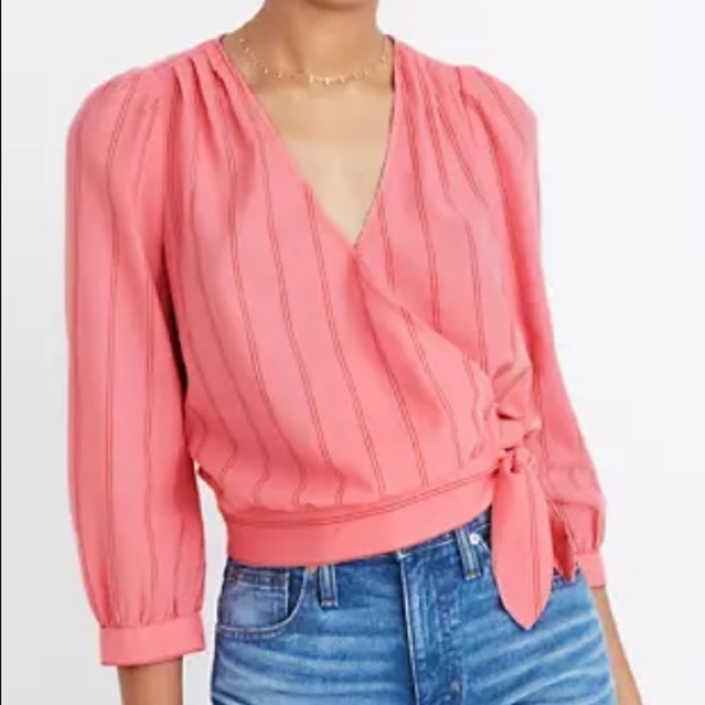 Madewell Womens Wrap Top in Cecelia Stripe Blouse Pink Red Size XS